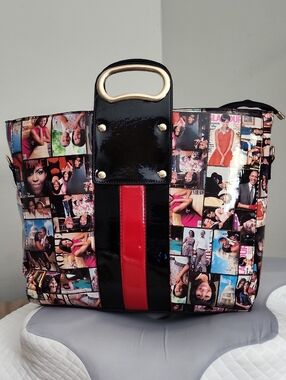 Black and Red Photo-Collage Patent Tote Bag - Women